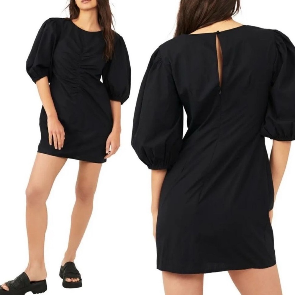Dark Academia Goth NWOT Free People Black Puff Sleeve Mini Dress Witchy Boho